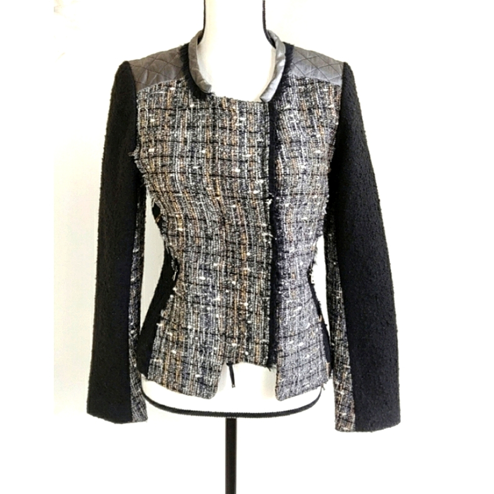 Yoana Baraschi Metallic Tweed Blazer Moto Jacket